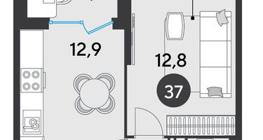 1-к. квартира, 38 м²