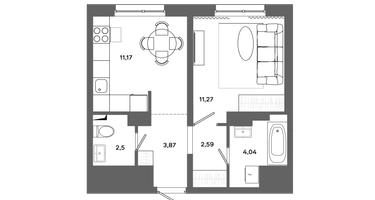 1-к. квартира, 35&nbsp;м²