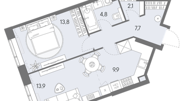 2-к. квартира, 52 м²
