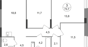 3-к. квартира, 73 м²