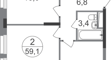 2-к. квартира, 59 м²