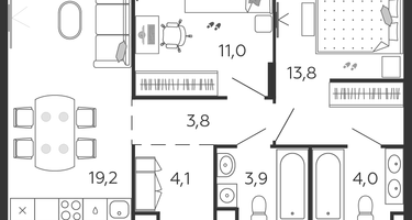 2-к. квартира, 59&nbsp;м²