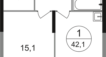 1-к. квартира, 42 м²
