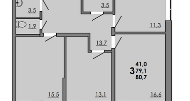 3-к. квартира, 80 м²