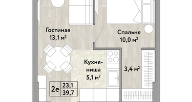 1-к. квартира, 39&nbsp;м²