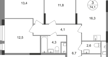 3-к. квартира, 74&nbsp;м²