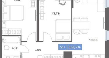 2-к. квартира, 59 м²