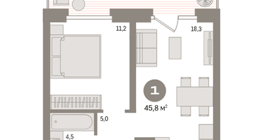 1-к. квартира, 45 м²