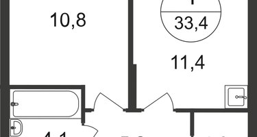 1-к. квартира, 33&nbsp;м²