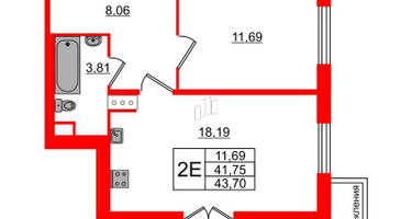 1-к. квартира, 43&nbsp;м²