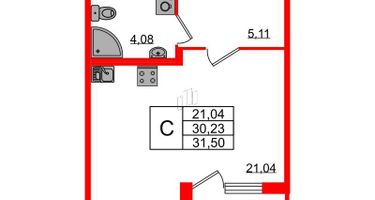 Студия, 31&nbsp;м²