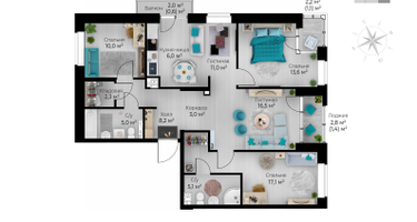 5-к. квартира, 104&nbsp;м²