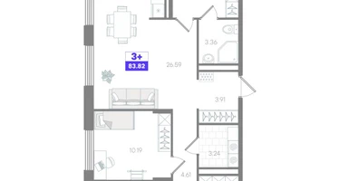 3-к. квартира, 83&nbsp;м²