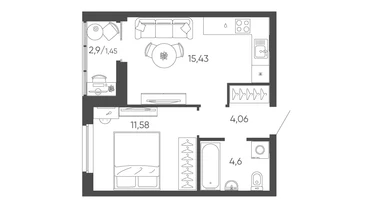 1-к. квартира, 37&nbsp;м²