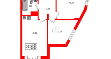 2-к. квартира, 69&nbsp;м²