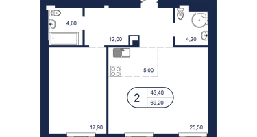 2-к. квартира, 69&nbsp;м²