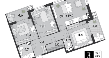 3-к. квартира, 84&nbsp;м²