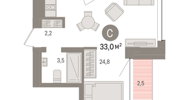 Студия, 33 м²
