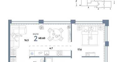 2-к. квартира, 50&nbsp;м²