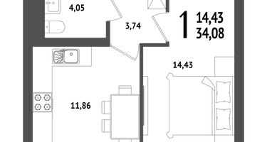 1-к. квартира, 34 м²