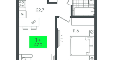 1-к. квартира, 47&nbsp;м²