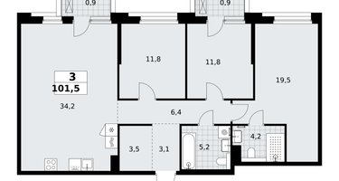 3-к. квартира, 101&nbsp;м²