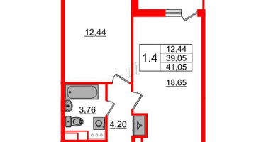 1-к. квартира, 39 м²
