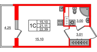 Студия, 21 м²