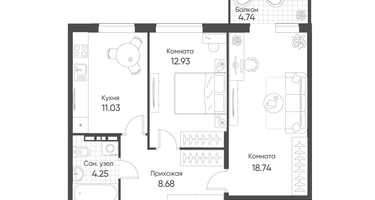 2-к. квартира, 57&nbsp;м²