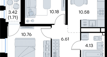 2-к. квартира, 43&nbsp;м²