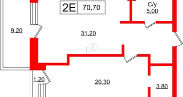 1-к. квартира, 69&nbsp;м²
