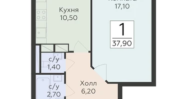 1-к. квартира, 37&nbsp;м²