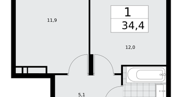 1-к. квартира, 34 м²