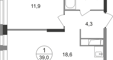 1-к. квартира, 39&nbsp;м²
