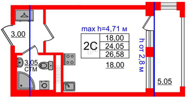 Студия, 24 м²