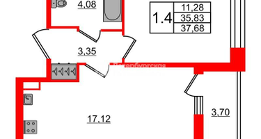 1-к. квартира, 35&nbsp;м²