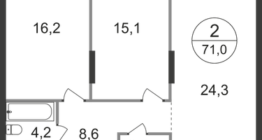 2-к. квартира, 71&nbsp;м²