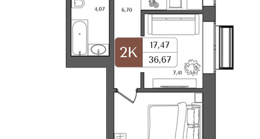 2-к. квартира, 36&nbsp;м²