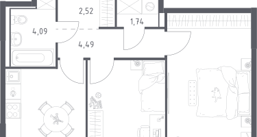 2-к. квартира, 52&nbsp;м²