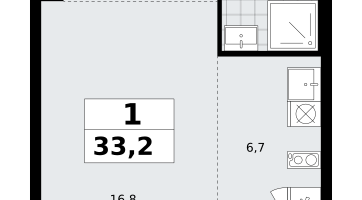 Студия, 33&nbsp;м²
