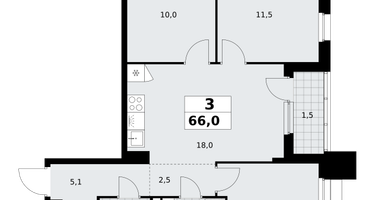 3-к. квартира, 66 м²
