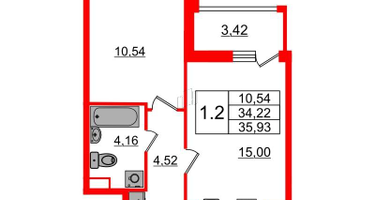 1-к. квартира, 34 м²