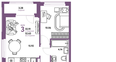 3-к. квартира, 55&nbsp;м²