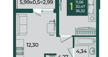1-к. квартира, 36&nbsp;м²