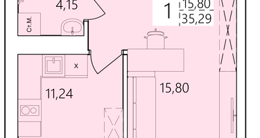 1-к. квартира, 35 м²