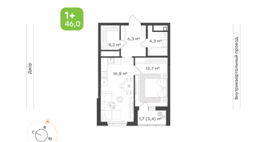 1-к. квартира, 12 м²