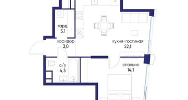 1-к. квартира, 46&nbsp;м²