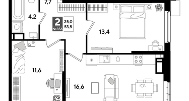 2-к. квартира, 53&nbsp;м²