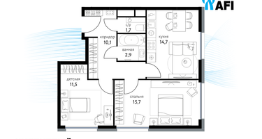 2-к. квартира, 57 м²