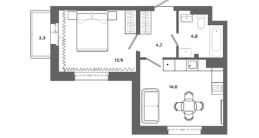 1-к. квартира, 37&nbsp;м²